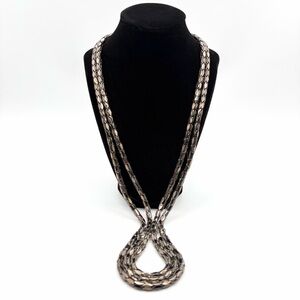 Multi Strand Gunmetal Silver Tone Statement Necklace Layered Chain